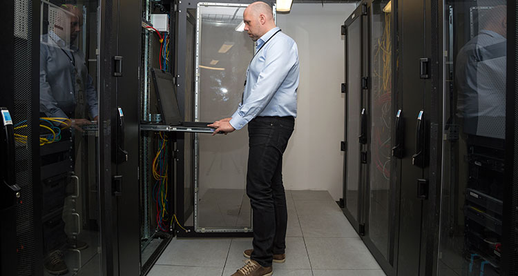 Man working on a server